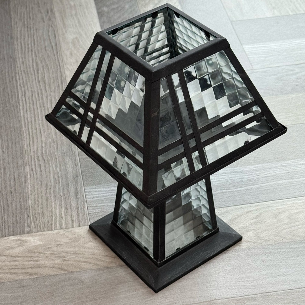 PartyLite Black Metal‎ Glass Lantern Outdoor Candle Holder Mission Style Retired